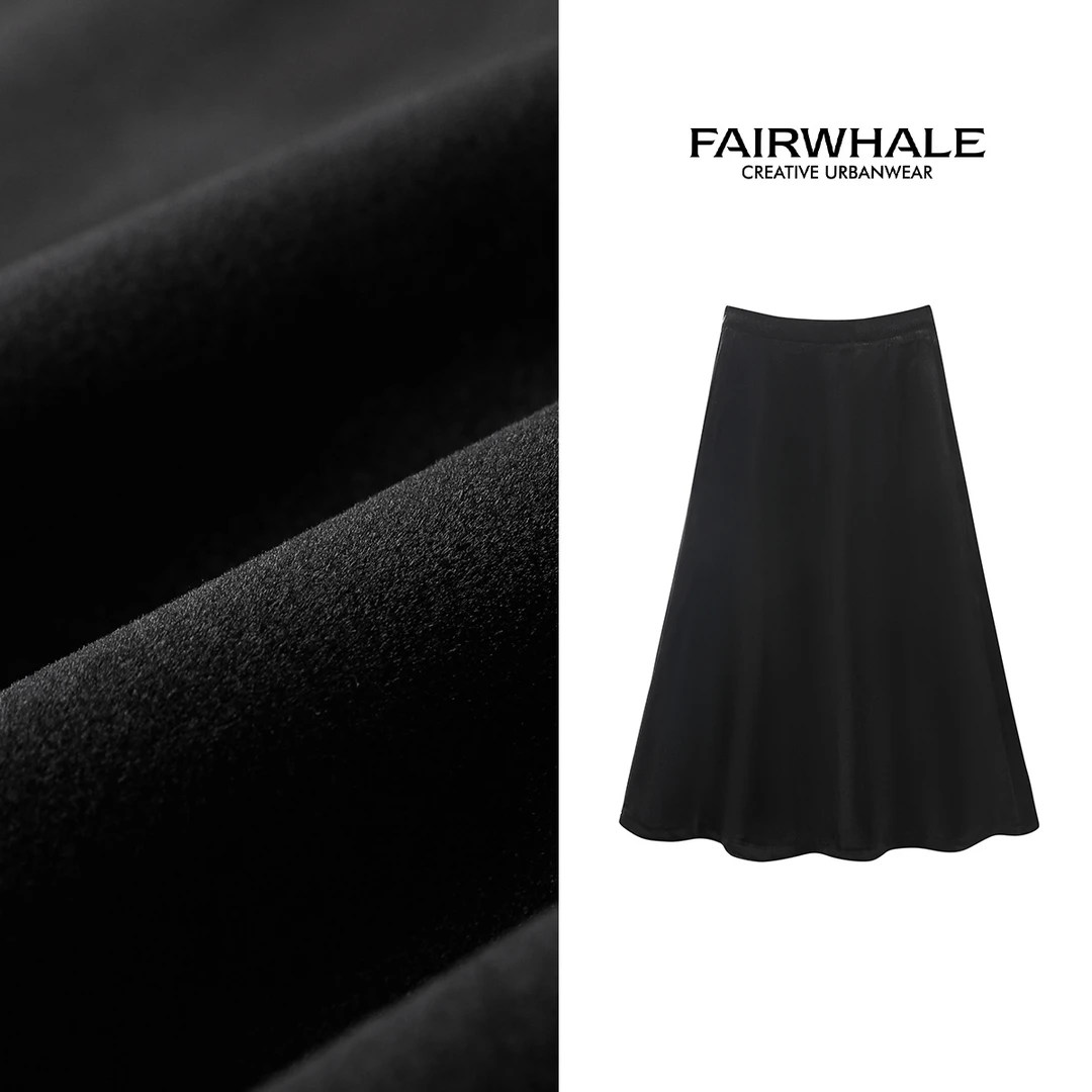 【诗语专享】马克华菲女装时尚纯色显瘦丝绒中长款半身裙F43028A088