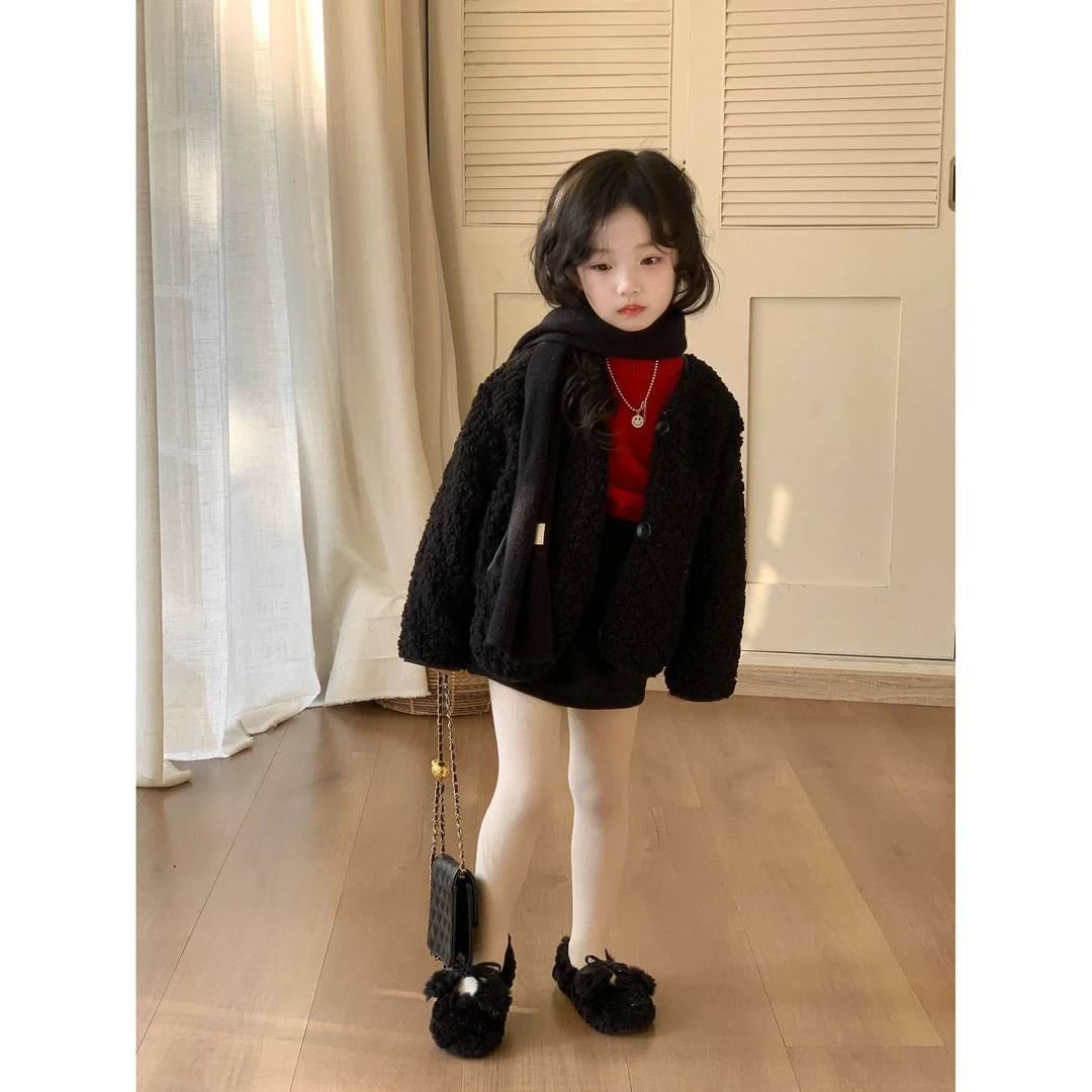 小粉象 ·冬季新款女童女童冬新款外套毛毛加厚甜美上衣纯色一体