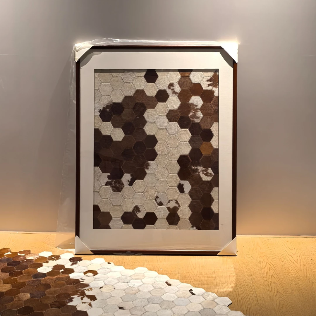 【祝您富有】【平安喜乐】真牛皮毛一体客厅卧室中古艺术装饰挂画