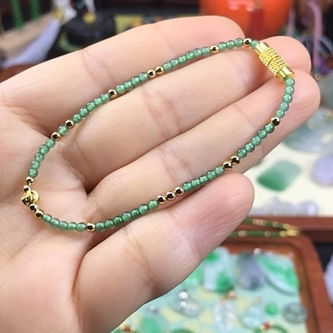 翡翠手链未镶嵌卡2+果阳绿米珠链