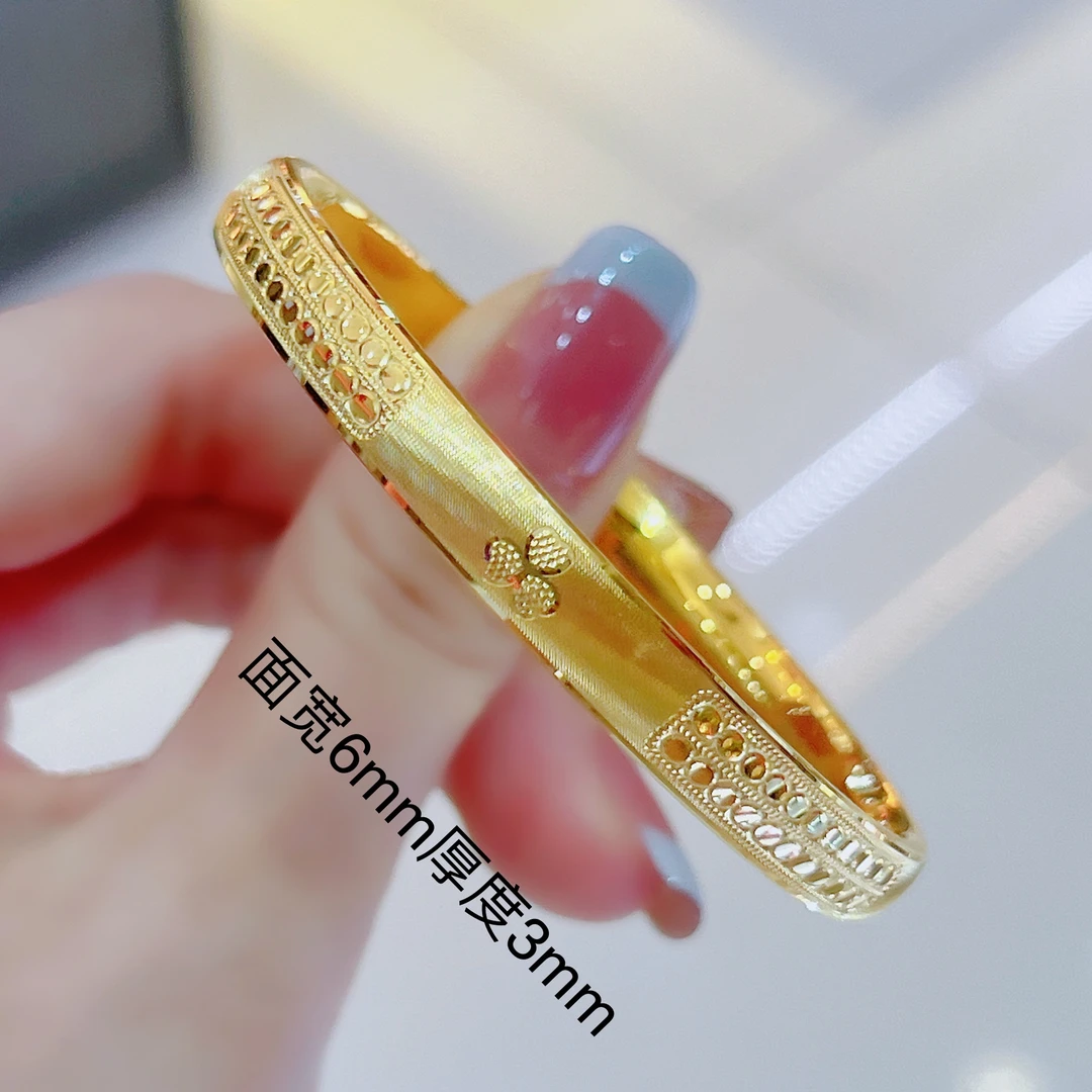 足金999 宽版拉丝车花猫眼手镯57#27.93g