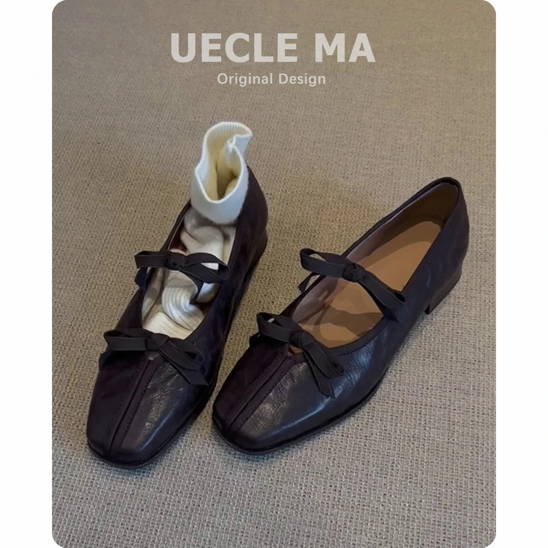 羊皮~真皮法式芭蕾舞鞋女软底配裙子复古玛丽珍鞋蝴蝶结平底单鞋