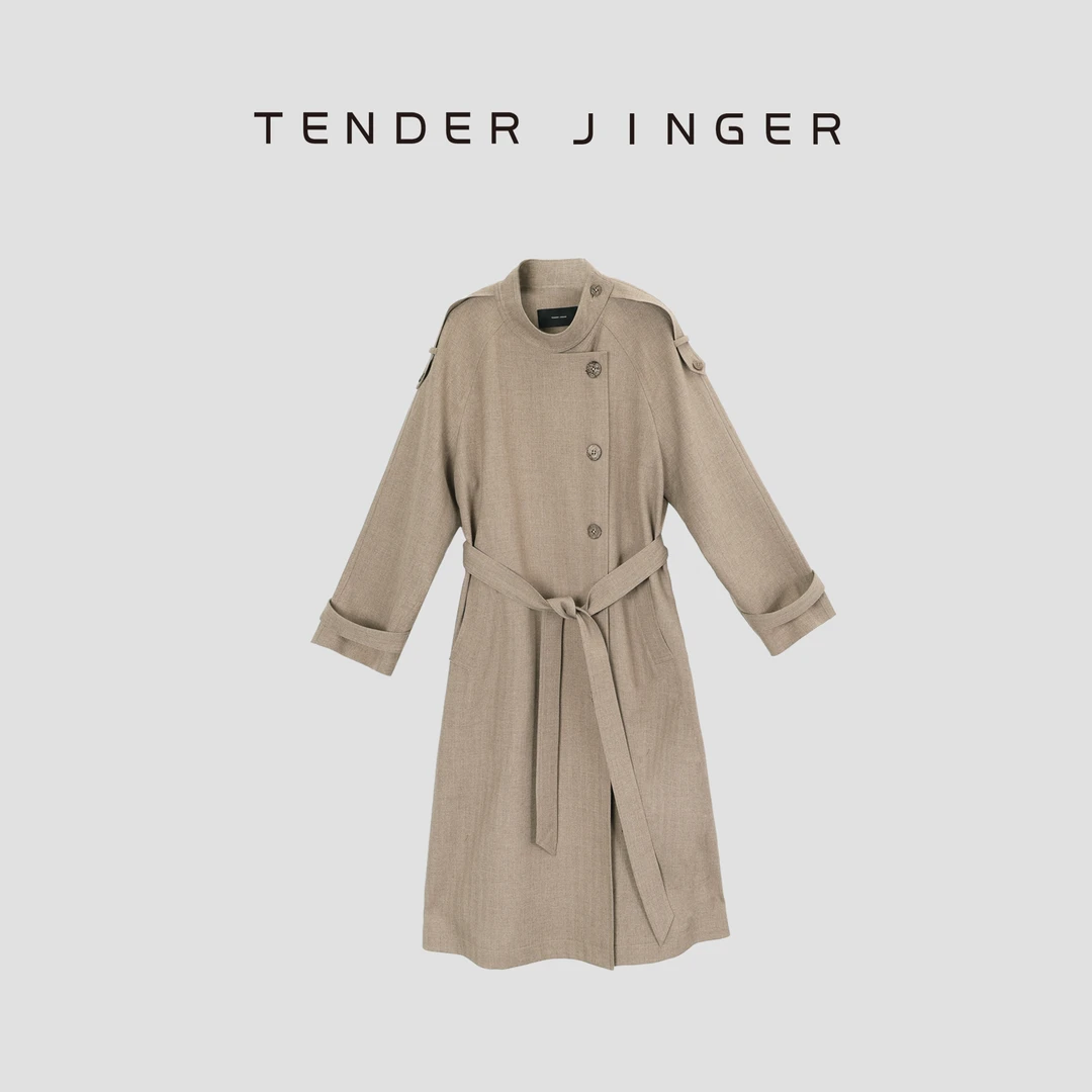 Tender Jinger【黑标】立领单排扣羊毛混纺风衣外套T53TG261G