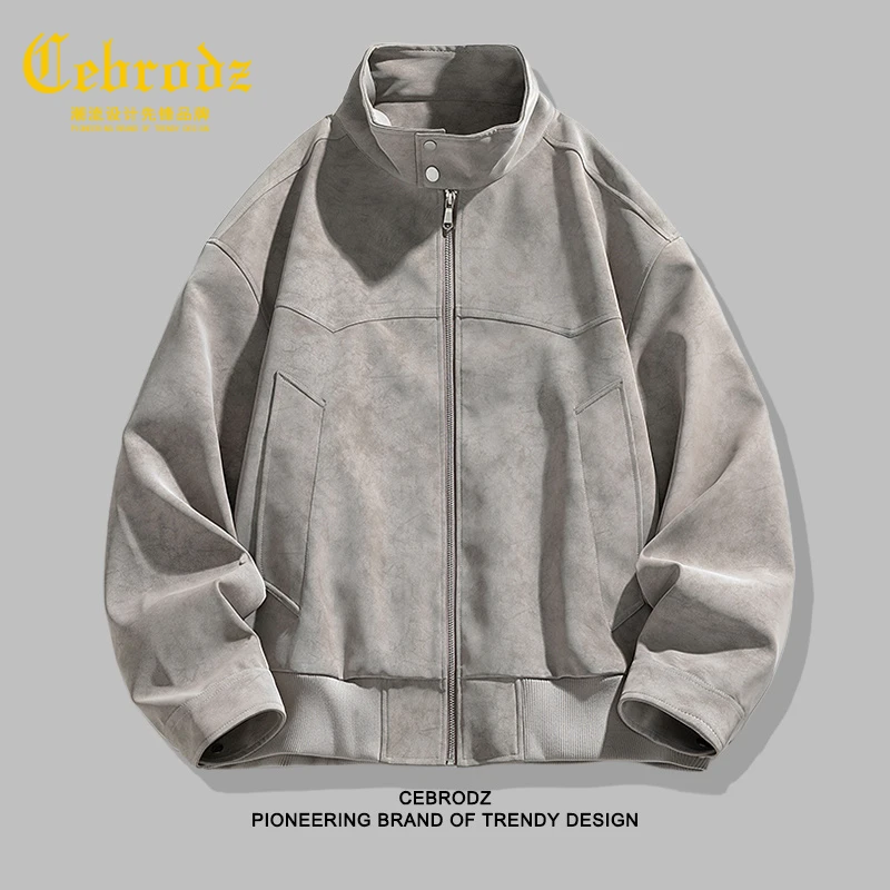 法国Cebrodz美式潮男痞帅男士装机车夹克皮衣短款翻领棒球服外套