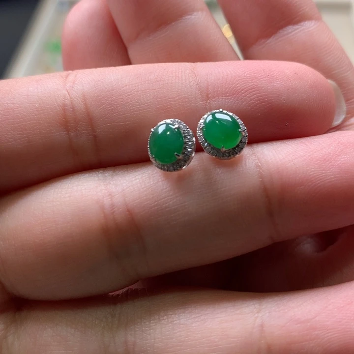 翡翠耳饰18K金镶嵌大***器翡翠