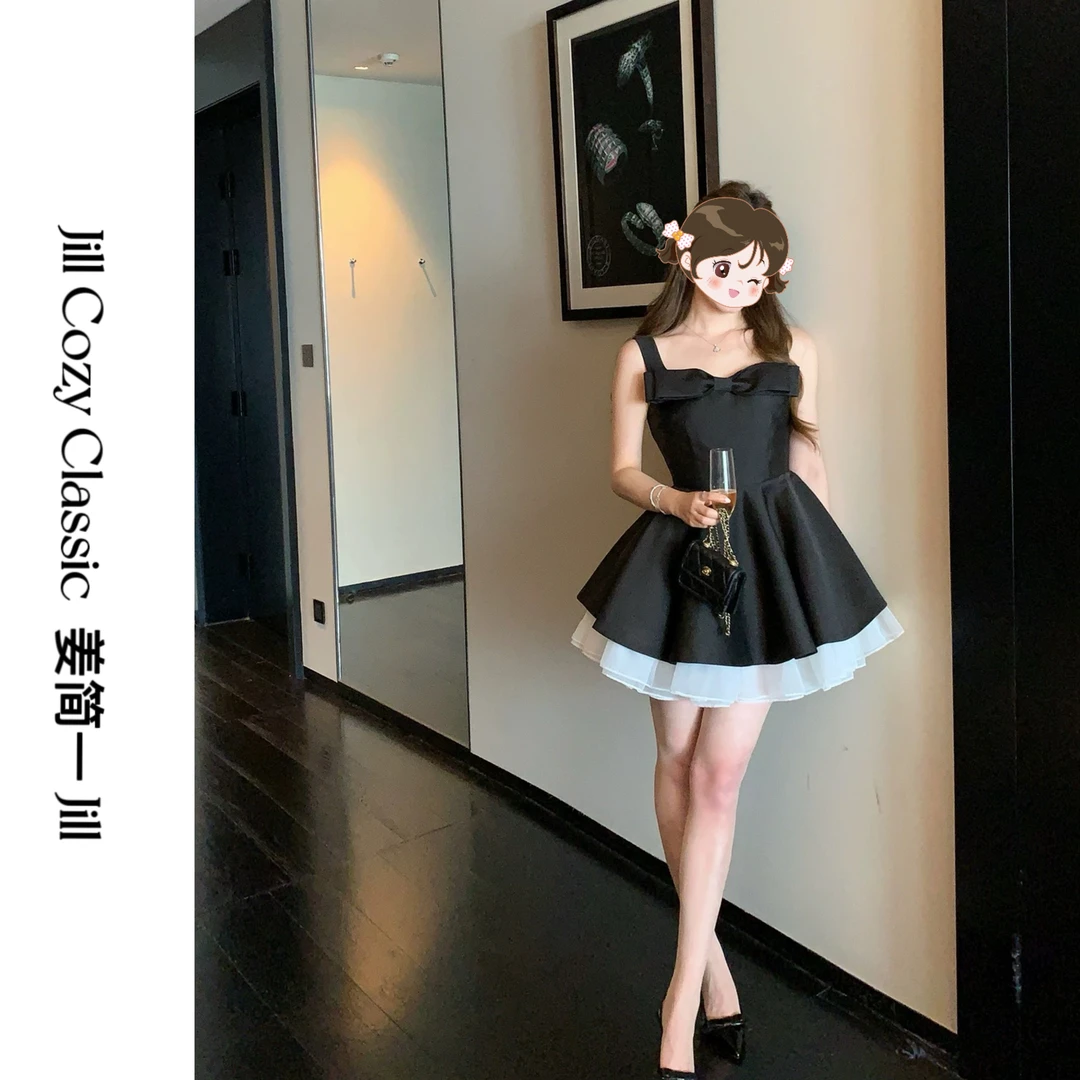 【姜简一JILL】miu系法式芭蕾风蝴蝶结设计师收腰蓬蓬连衣裙982