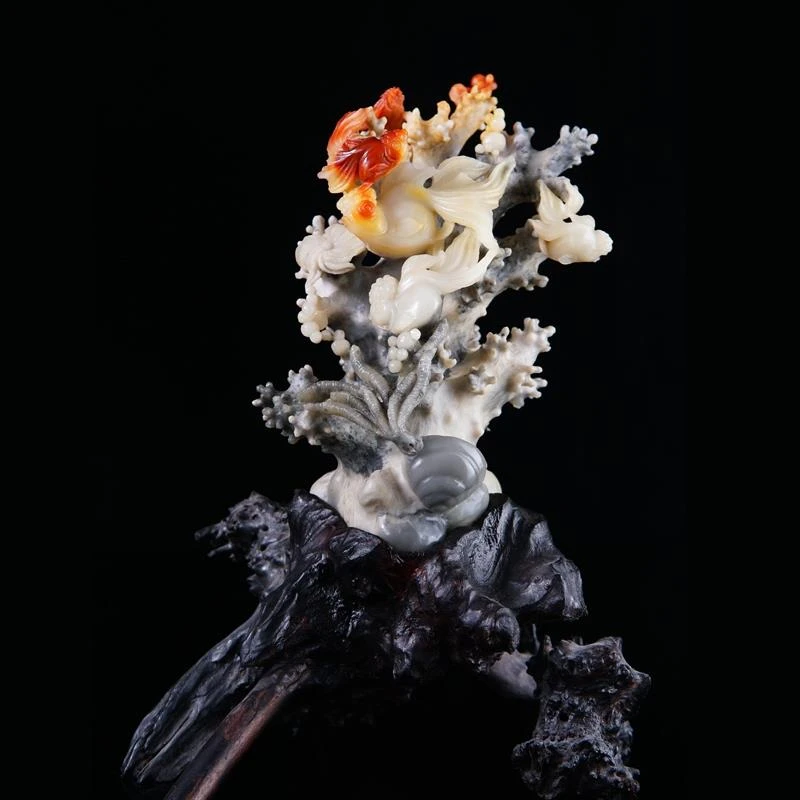 寿山石芙蓉石金玉满堂不含底座20-10.3-7.8 灵动活泼海底世界