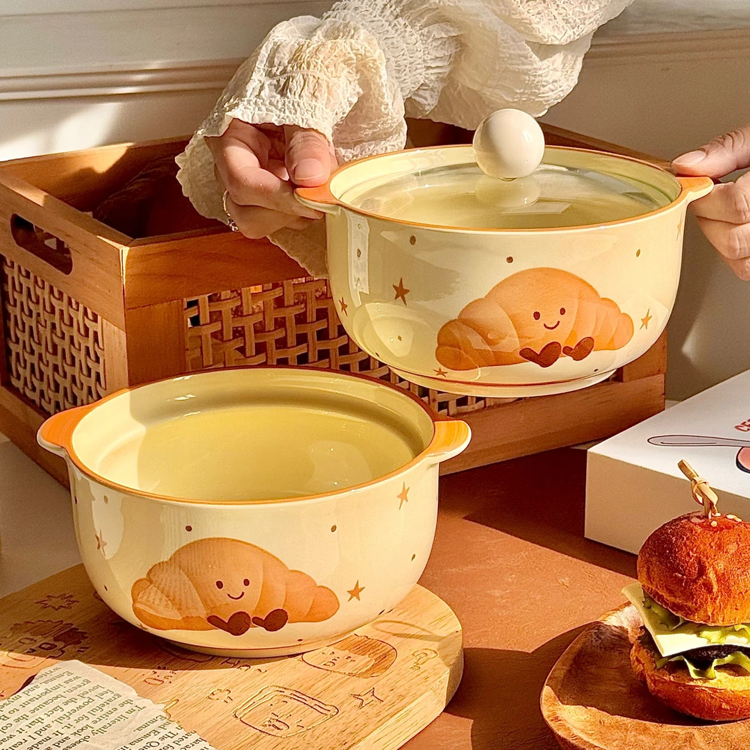 【可颂】面包陶瓷泡面碗带盖方便面碗螺蛳粉汤碗家用饭碗餐具