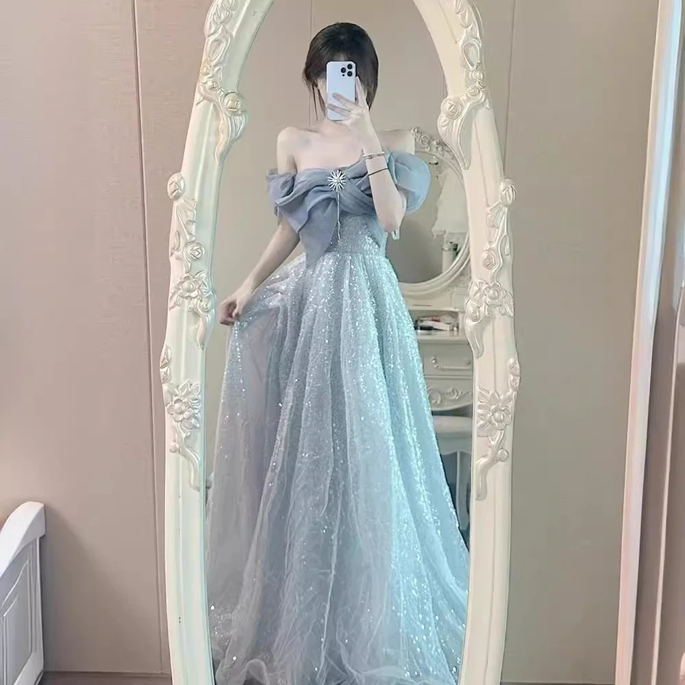 一字肩晚礼服女宴会气质轻奢小众高端主持人艺考成人礼蓬蓬裙礼服