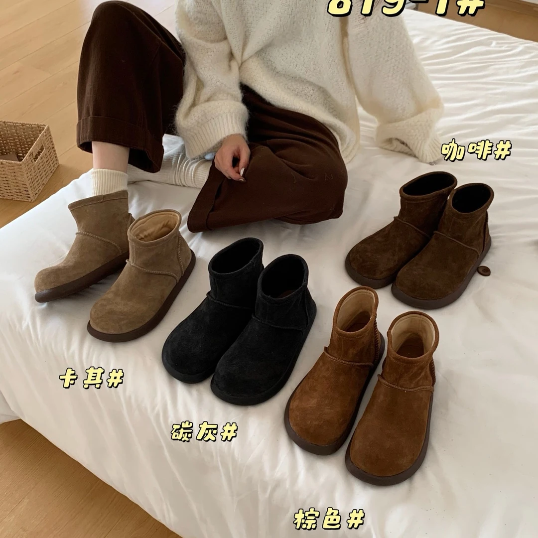 819-1 圆头丑萌厚底短筒靴时尚百搭小短靴复古瘦瘦靴马丁靴