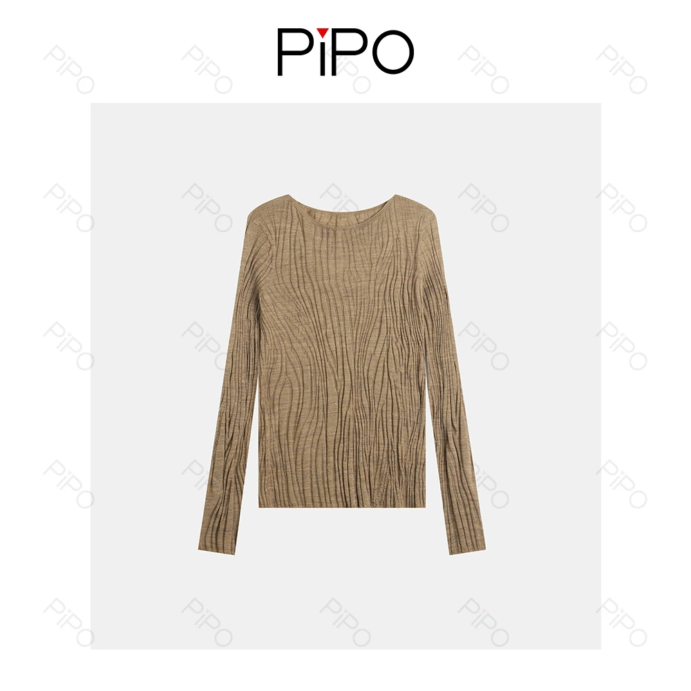 PIPO【100绵羊毛】长袖针织衫时尚圆领甜美百搭DD54AA022