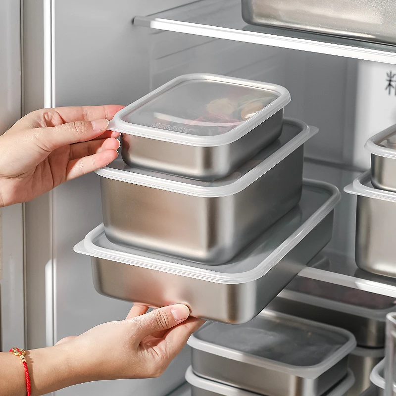 川岛屋不锈钢保鲜盒食品级冰箱专用冷冻盒子带盖密封速冻肉收纳盒