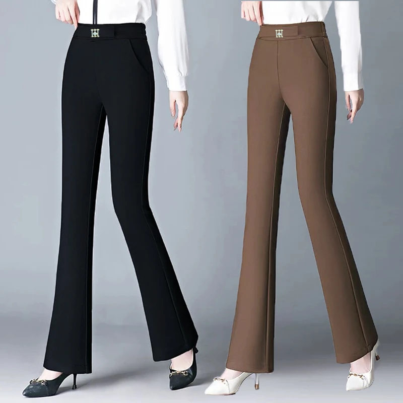 秋冬单裤长裤微喇裤厚款垂感松紧高腰显瘦修身妈妈休闲裤5006