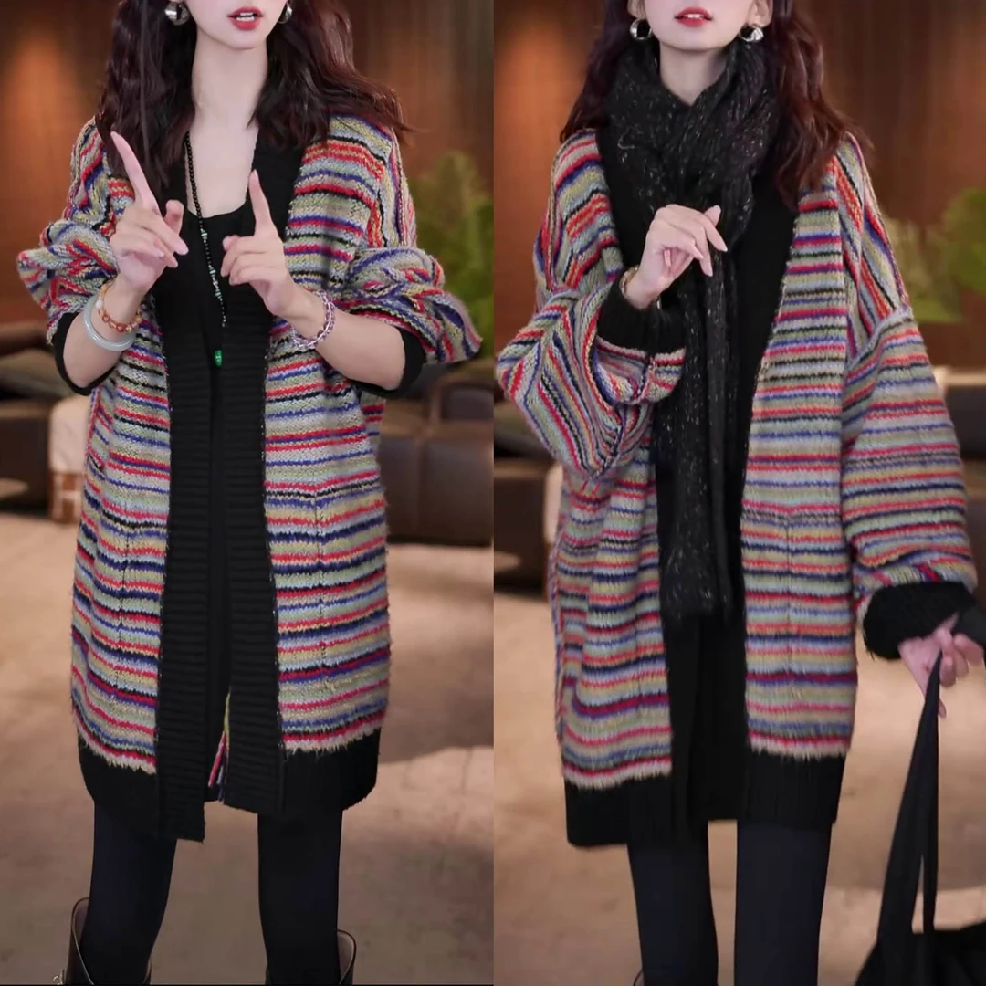 时尚减龄韩系慵懒风针织外套2025秋冬新款洋气宽松显瘦双面穿上衣