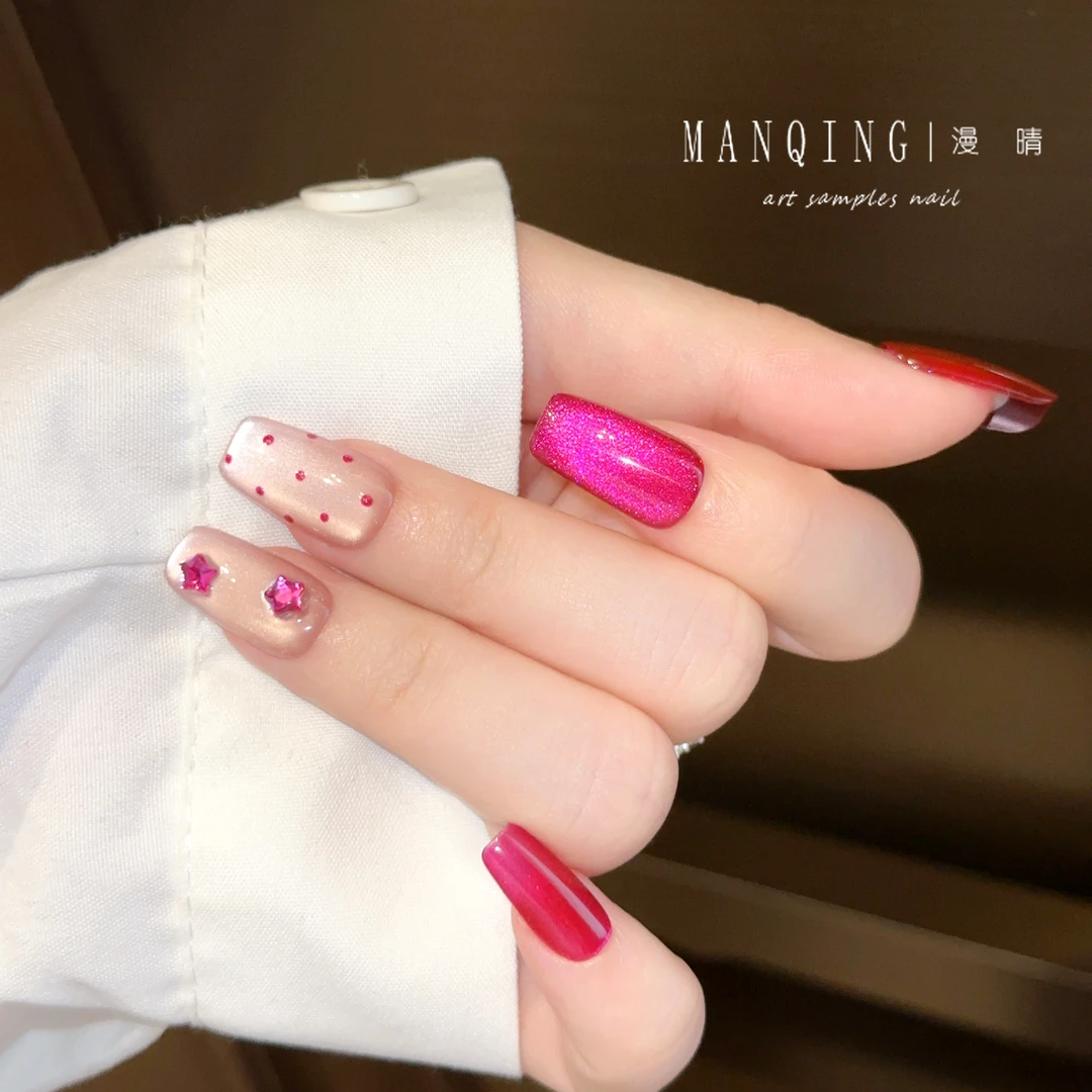 【火龙果47】纯手工穿戴甲甜辣风爆火猫眼美甲俏皮纯欲气质细腻猫眼