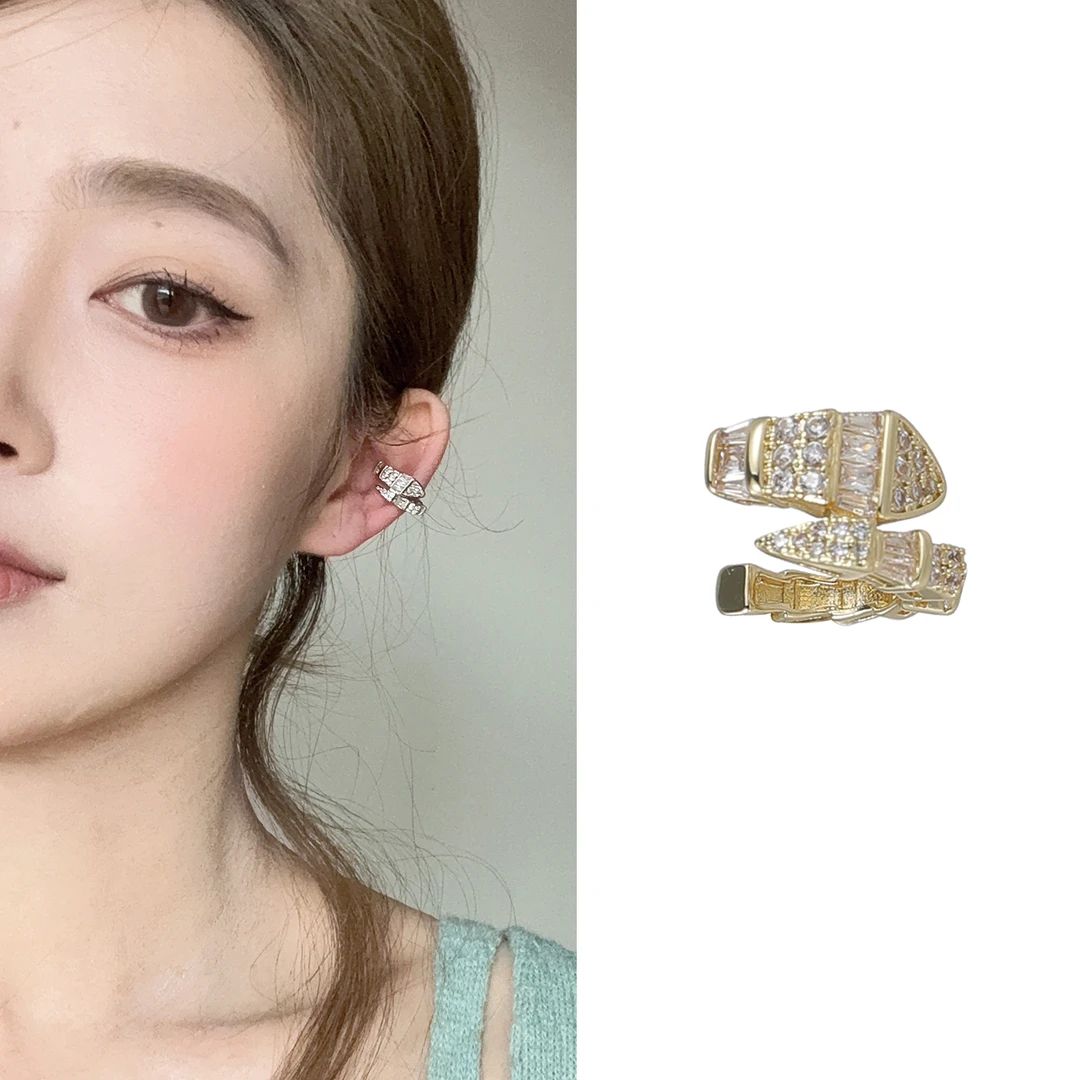 oushipei/欧诗佩 铜合金合成锆石耳饰 高级感蛇形耳夹灵蛇耳骨夹