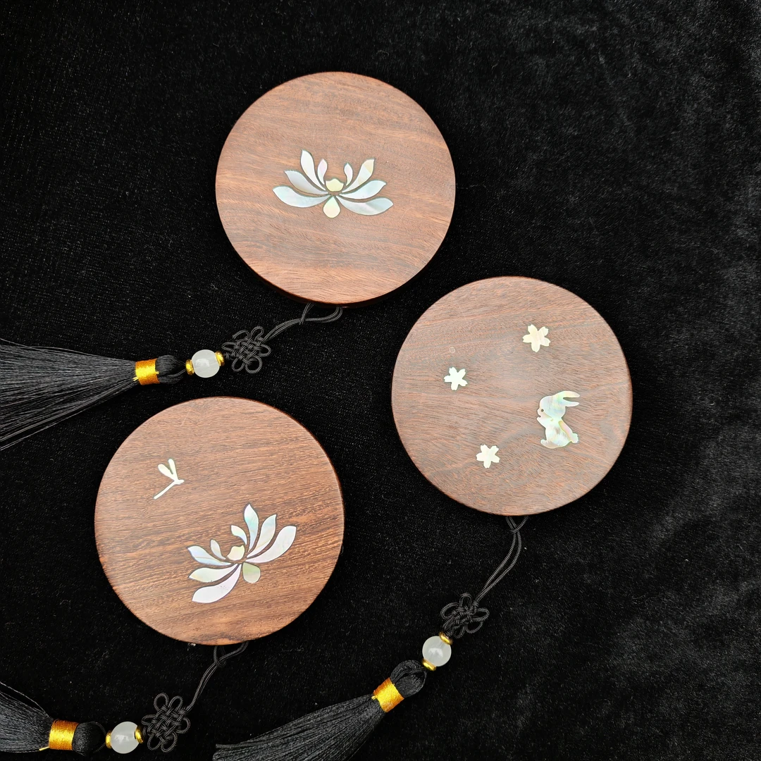 【胡桃木镜】非遗螺钿镶嵌工艺纯手工镜子圆形精致送礼