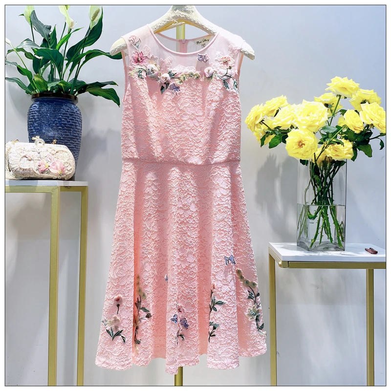 Pink Mary粉红玛琍粉色圆领气质无袖连衣裙子女时尚PMAGW521610