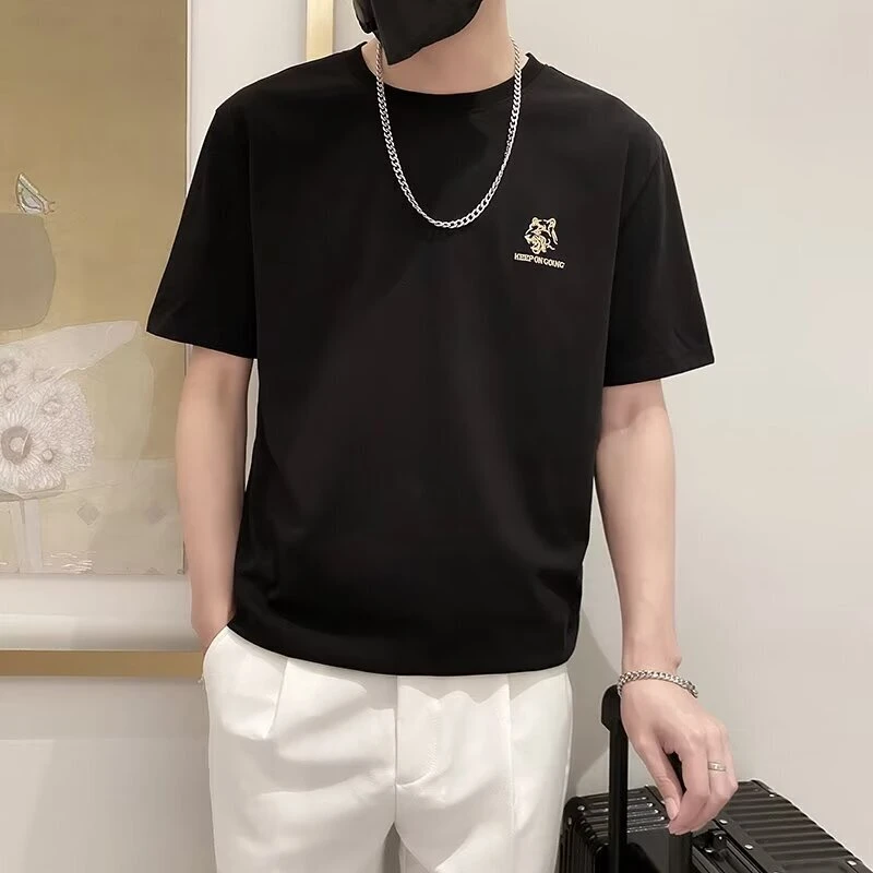T01新款夏季男士t恤男装短袖潮流印花圆领体恤打底衫上衣潮