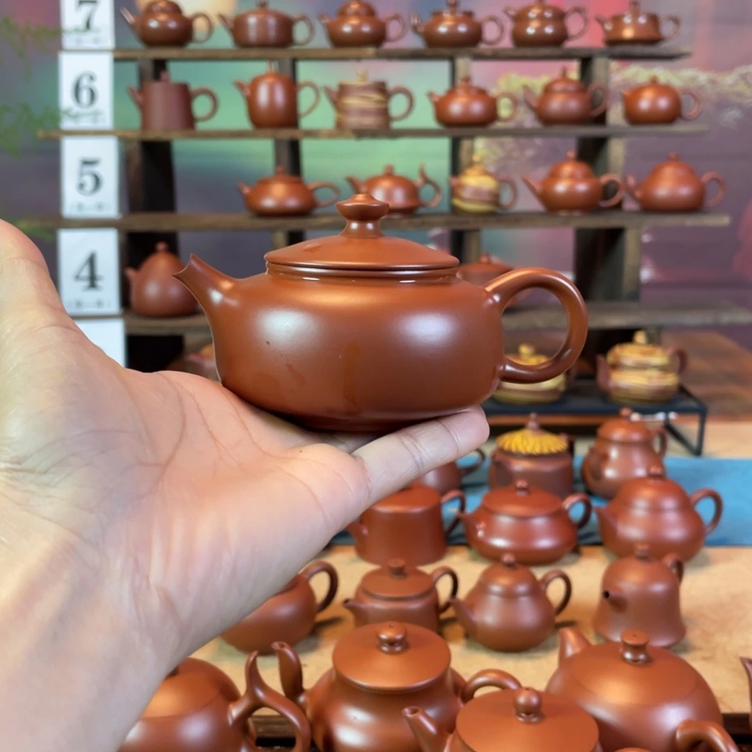 茶壶紫砂a**n潮州手工手拉朱泥寒江壶