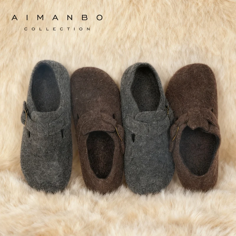 漫步佳人2025冬季新品复古平底勃肯鞋加绒毛毛鞋休闲可外穿浅口女