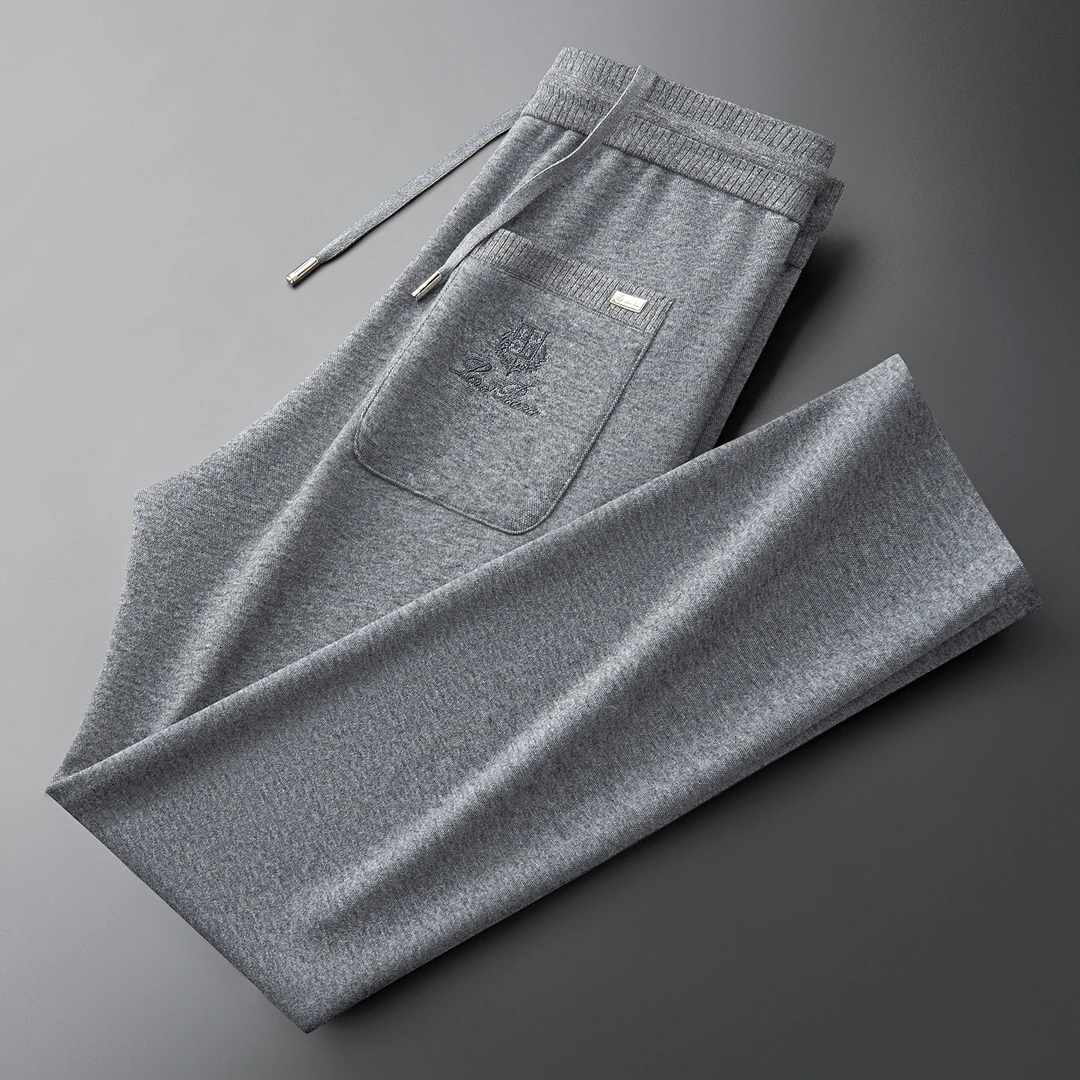 休闲裤男士秋冬意式老钱风桑蚕丝羊毛呢裤子加厚保暖运动直筒卫裤