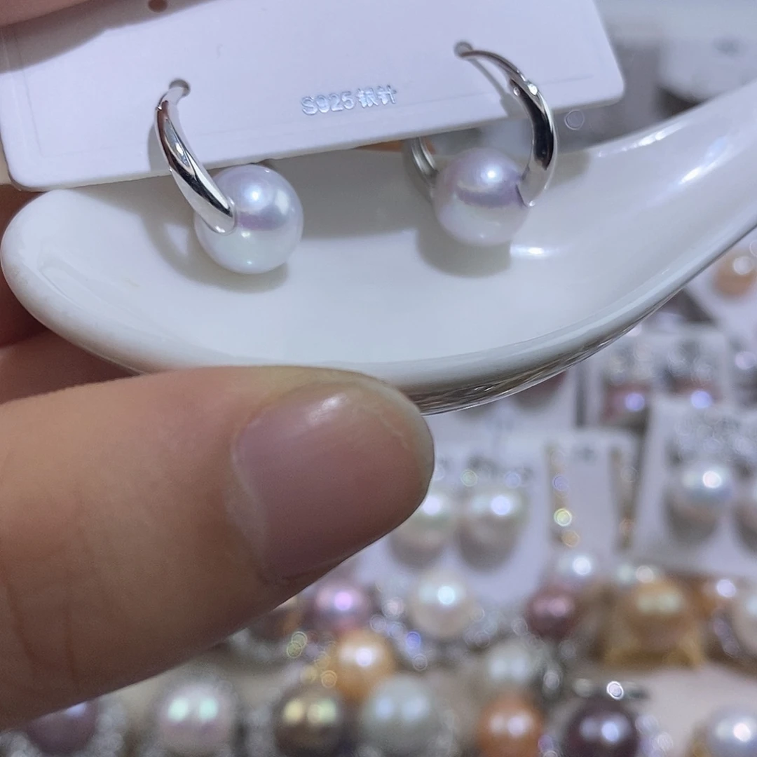 耳饰银S925镶嵌淡水珍珠10.2mm