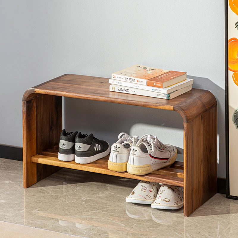 北美黑胡桃木北欧现代简约框架实木设计换鞋凳玄关凳子客厅椅子