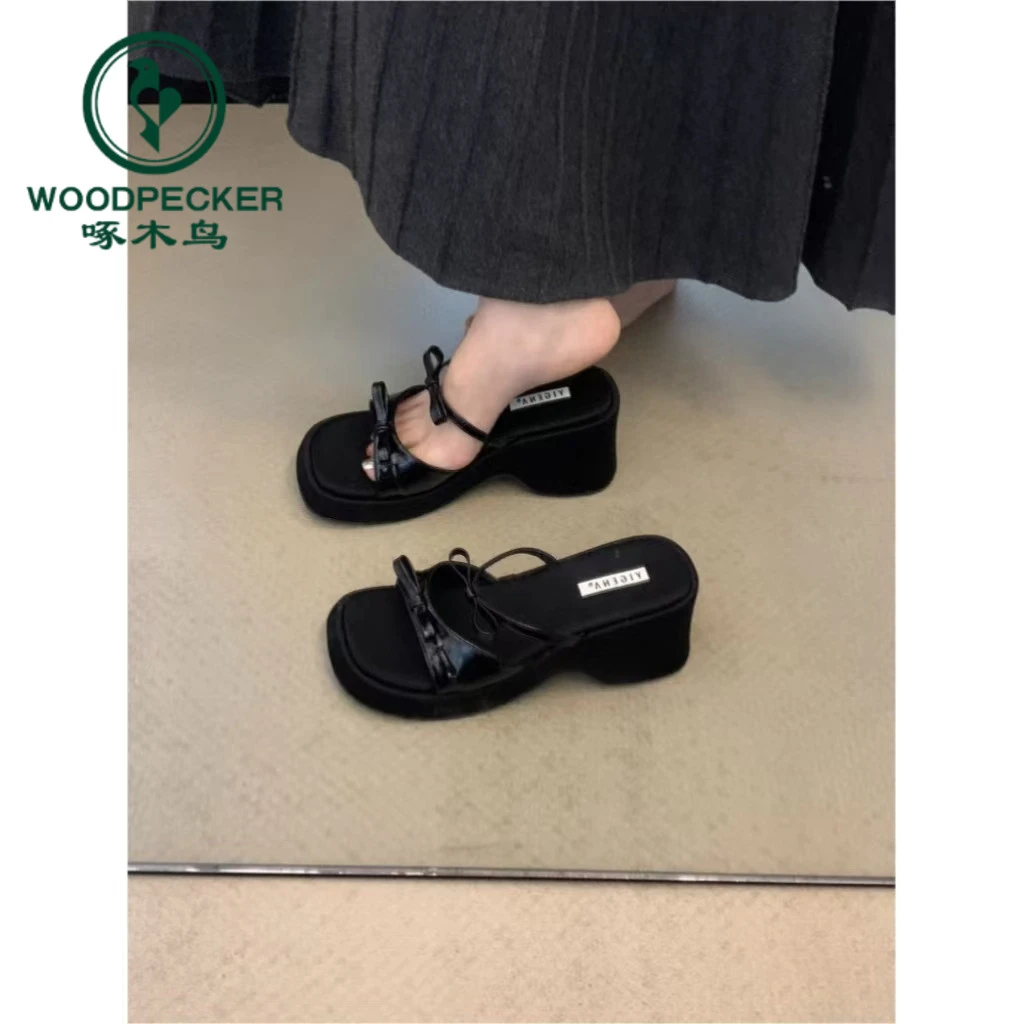 啄木鸟时尚高跟配裙子绝美凉鞋2025夏季松糕底仙女风罗马鞋拖鞋女