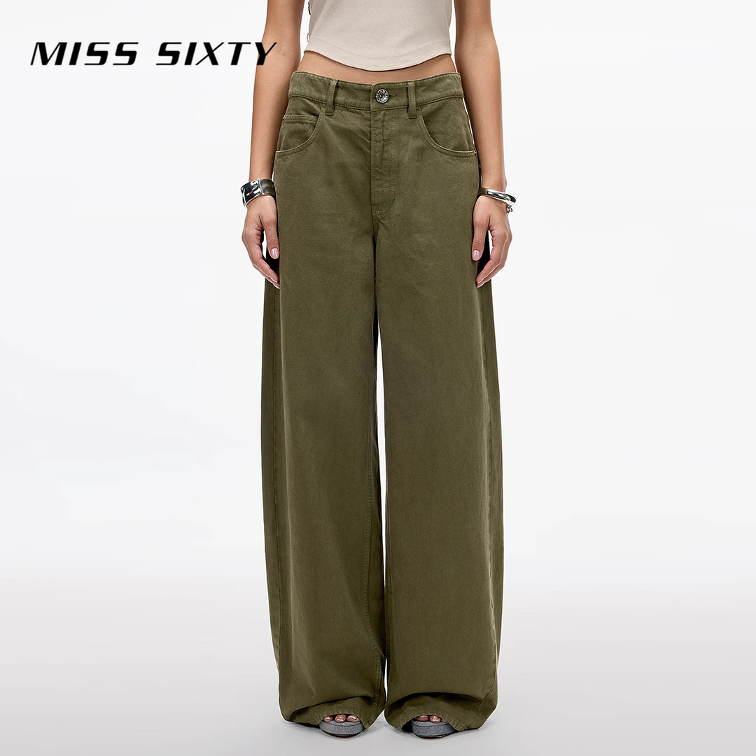【杨幂同款】Miss Sixty2025春季牛仔裤女复古军绿色宽松箱型裤