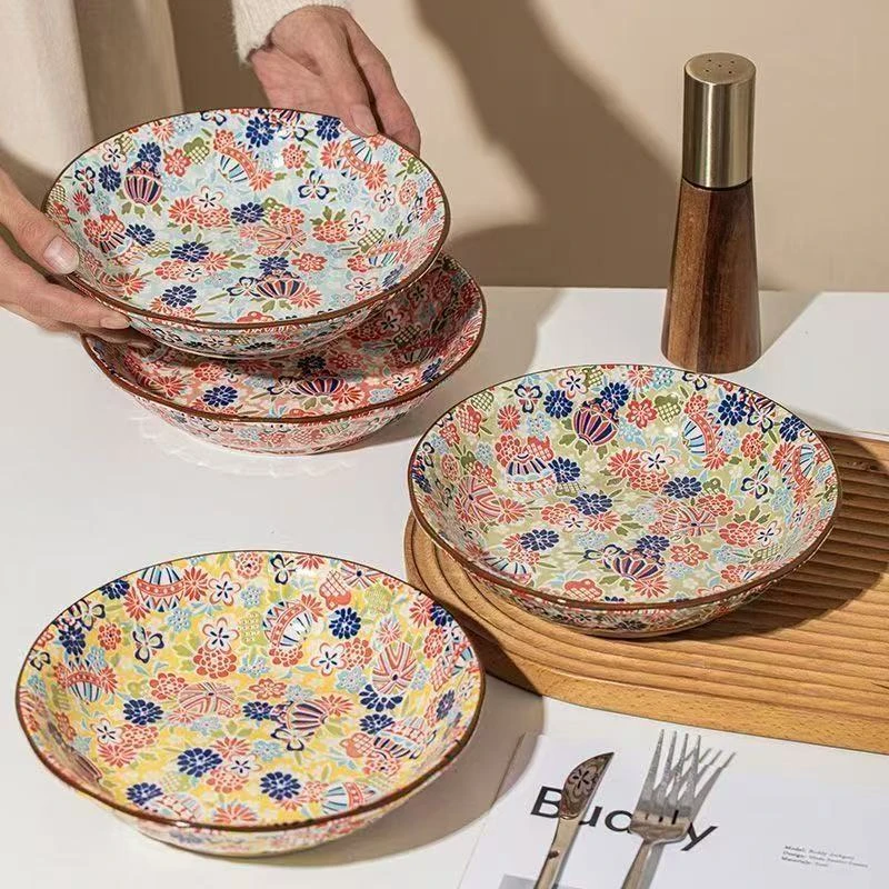 繁花系列8英寸菜盘（四个颜色各一个）（四色）釉下彩陶瓷餐具