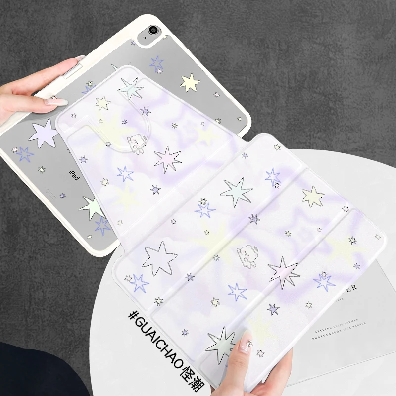 【三折旋转亚克力】熊熊天使苹果ipad11平板保护套air6华为小米7硬