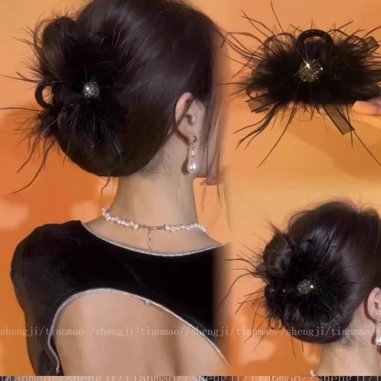 新欣蝴蝶结透视羽毛抓夹时尚百搭气质复古款商品图