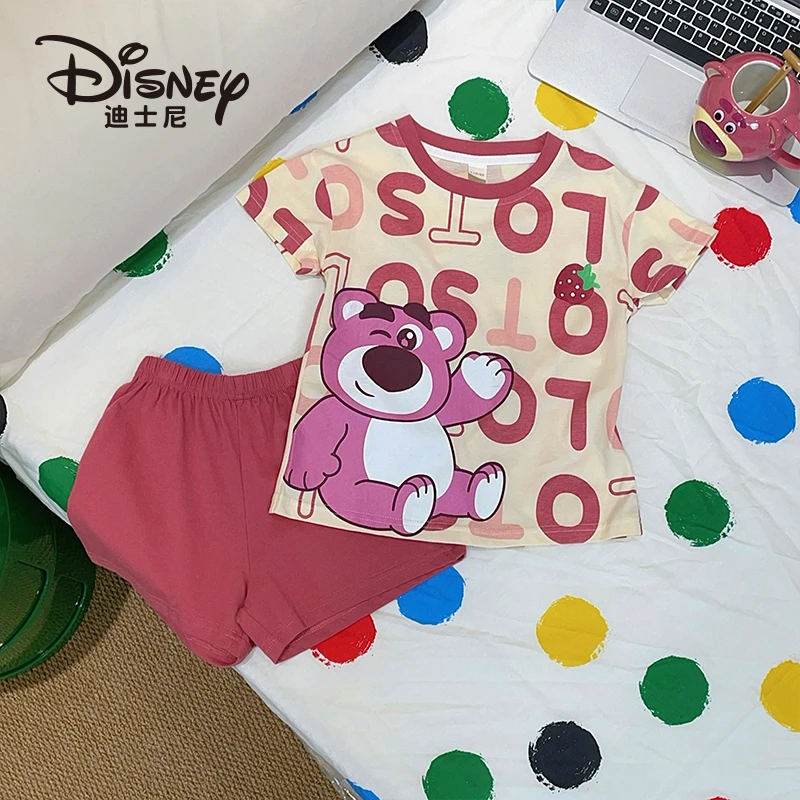 Disney/迪士尼儿童睡衣夏天纯棉短袖女孩居家卡通家居服套装4217