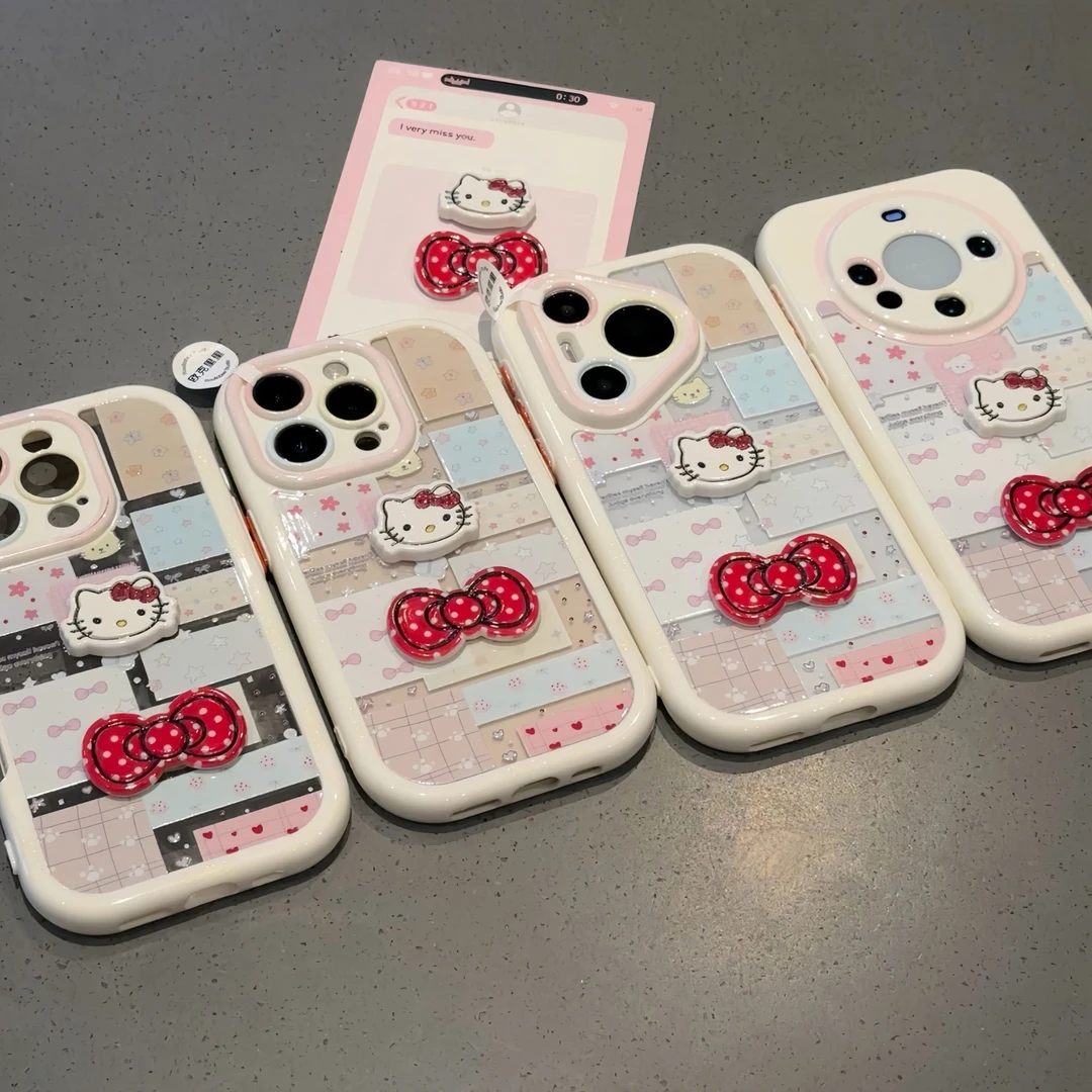 欧克里里立体KT波点蝴蝶结适用苹果16/15手机壳华为vivo小米oppo
