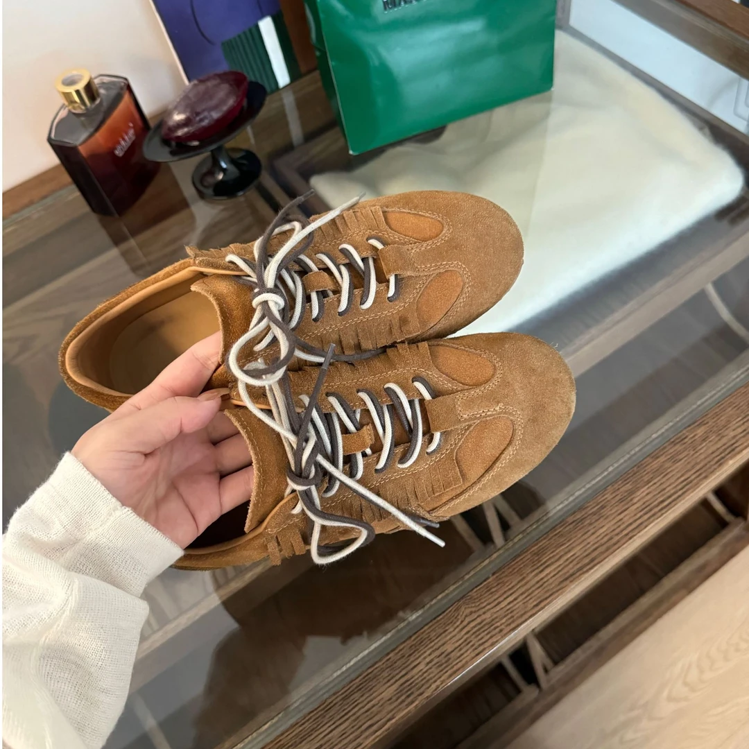 棕色真皮绒面阿甘鞋