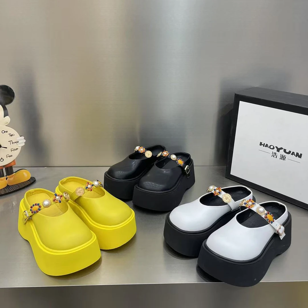 欧货2025新款厚底增高包头半拖鞋女外穿时尚百搭休闲鞋女单鞋潮鞋