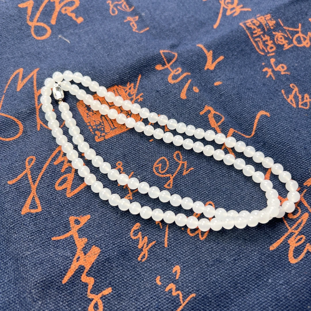 和田白玉圆珠长链6mm