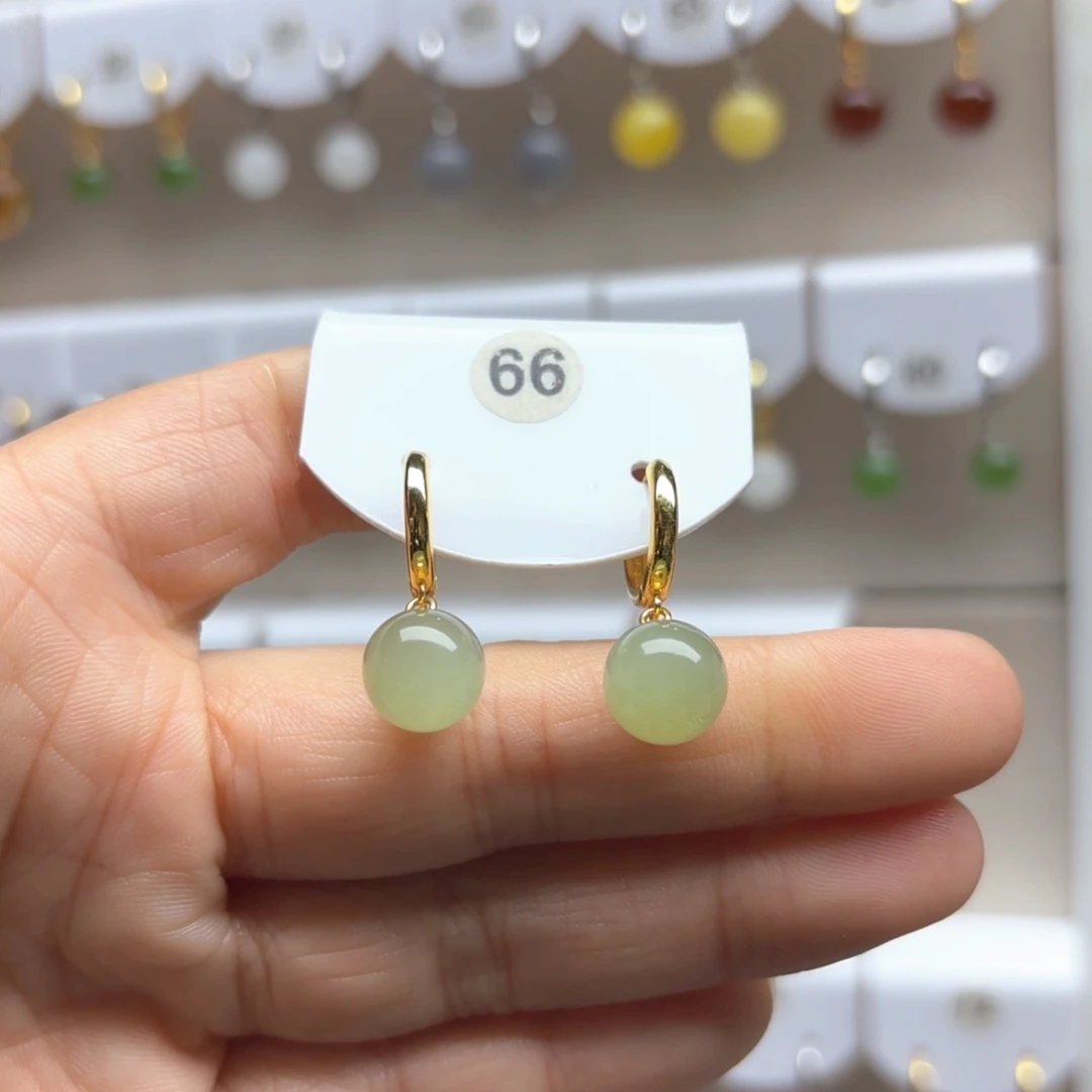 和田玉银S925镶嵌耳饰