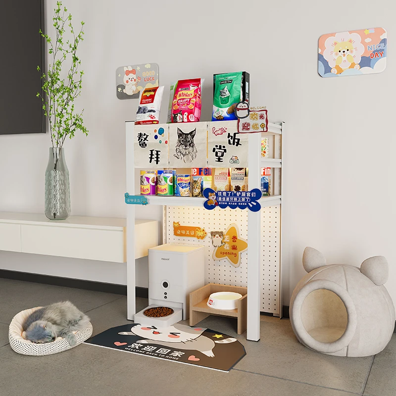 【送食堂门帘】猫砂盆上方置物架柜小猫食堂宠物用品碳钢多层收纳架