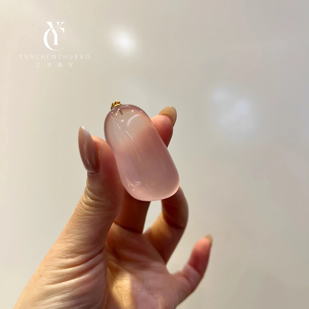 莫桑比克粉水晶福瓜18k金吊坠 00459