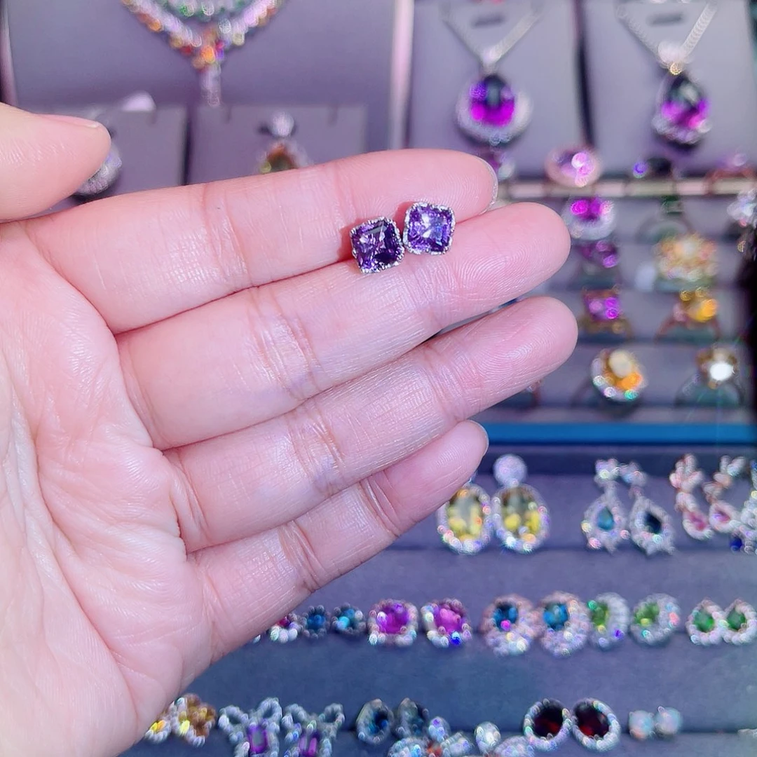 银S925镶嵌耳饰紫晶