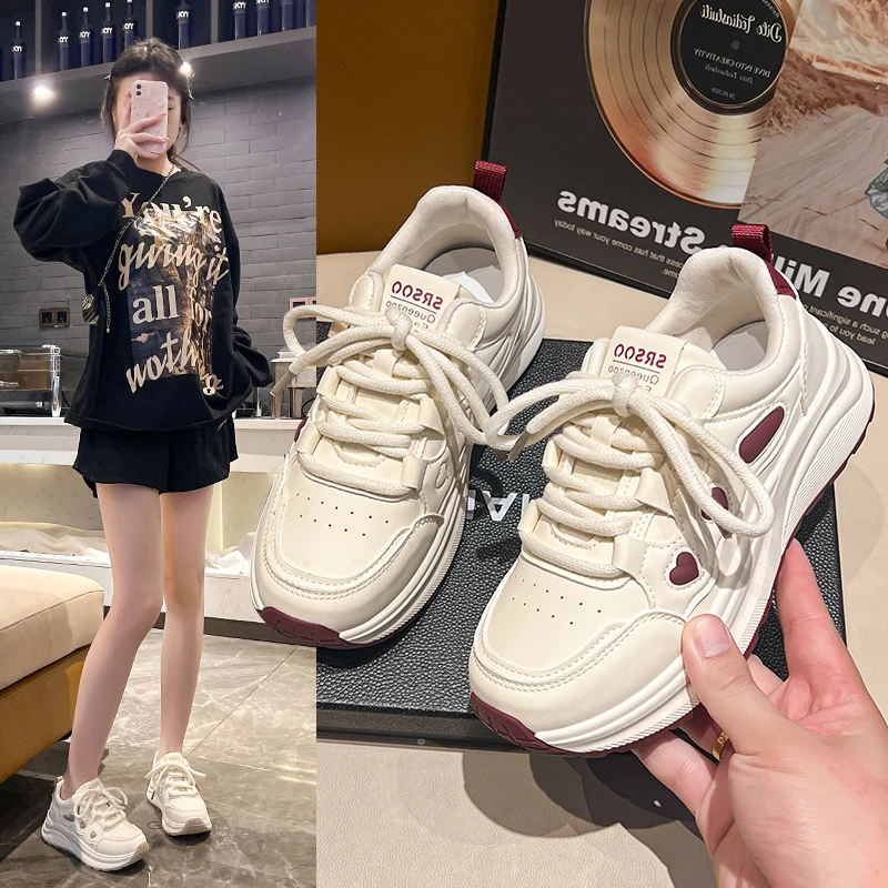 爆款阿甘鞋女2025秋季新款爆款透气厚底皮面运动鞋软底增高老爹鞋
