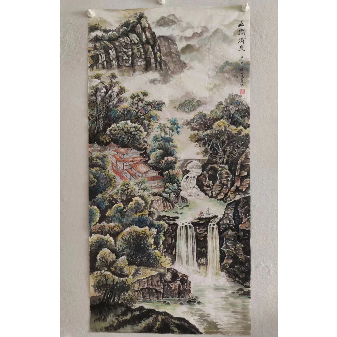 59 纯手绘老字画《山涧清泉》中堂 尺寸 137×68