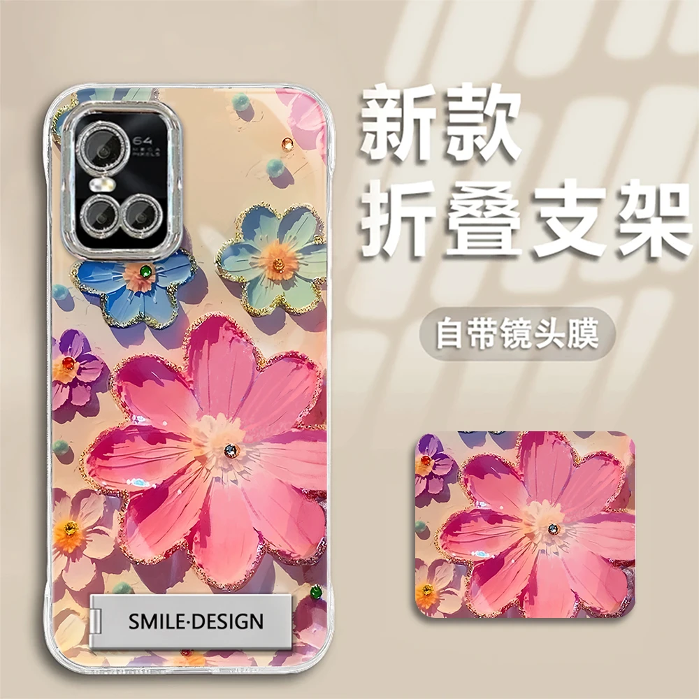 适用于【VIVO】S10/Pro爆款油画花创意时尚羽纱无边框手机壳