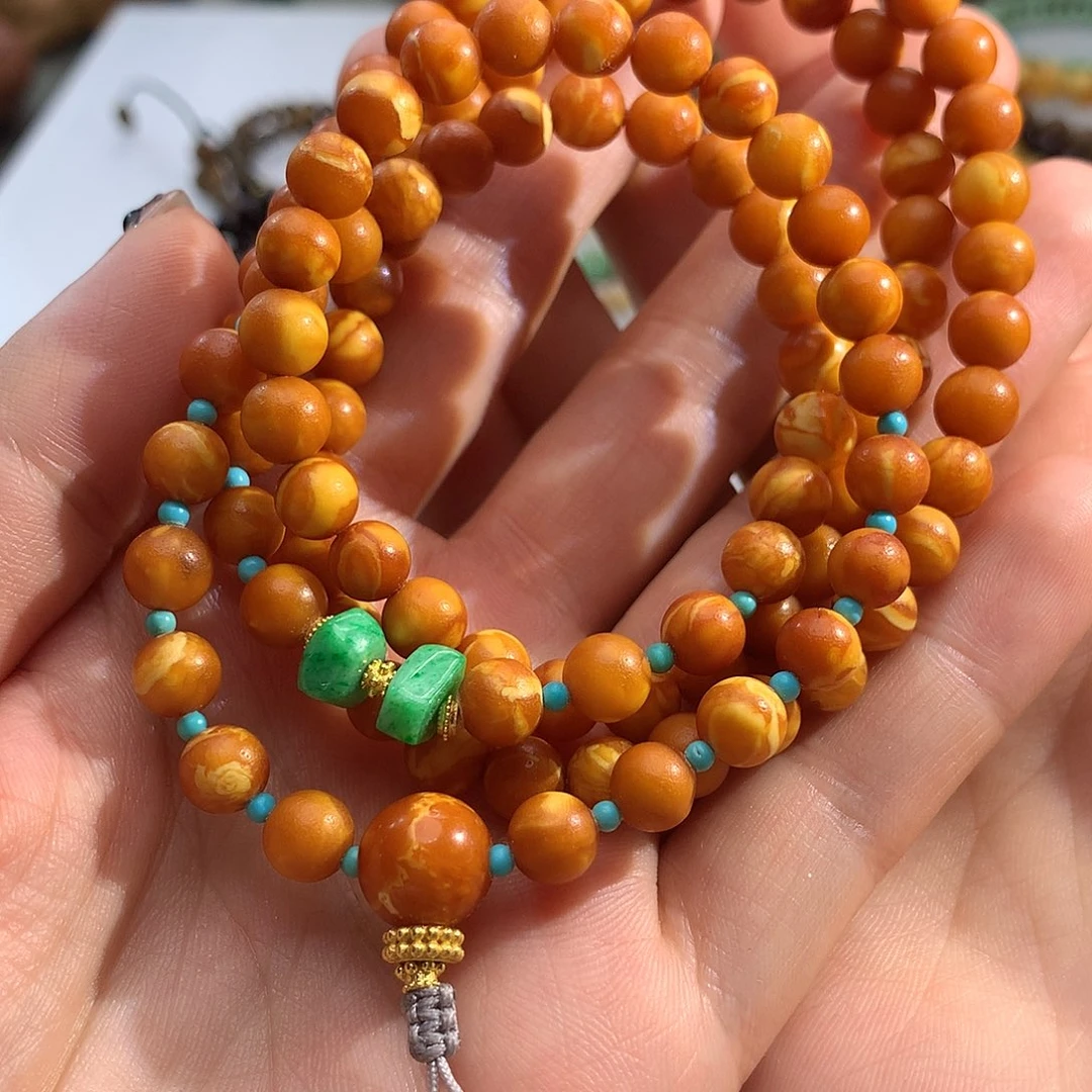 蜜蜡18K金镶嵌手串蜜蜡多圈手串