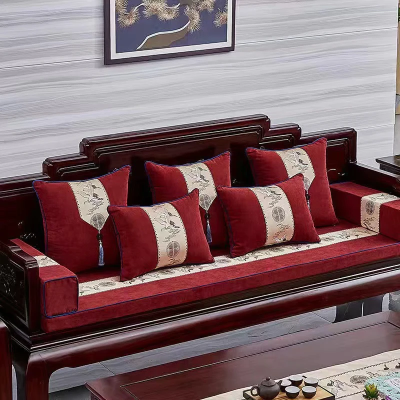 中式红木实木沙发坐垫加厚防滑可拆洗海绵座垫套定制雪尼尔乳胶