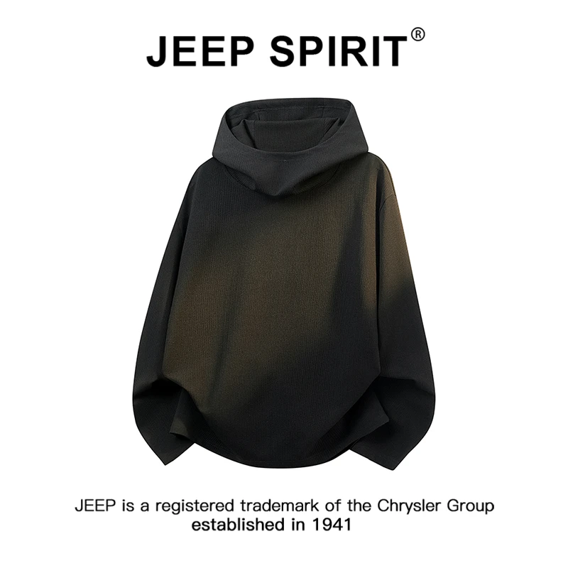 JEEPSPIRIT吉普高领连帽卫衣男款宽松百搭纹理感慵懒休闲打底上衣