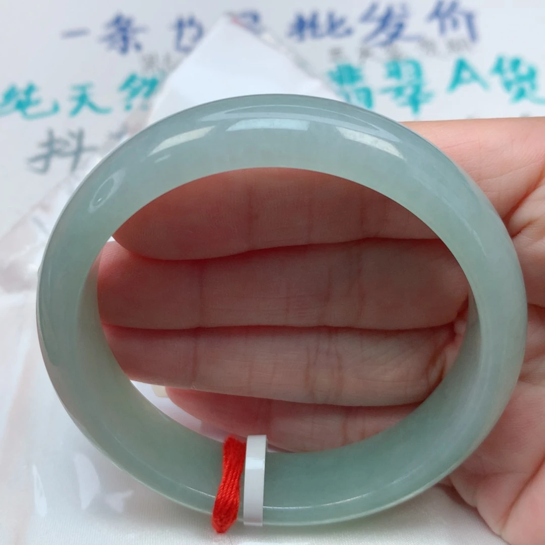 翡翠手镯未镶嵌59圈 湖水绿轮胎镯 无纹裂有棉