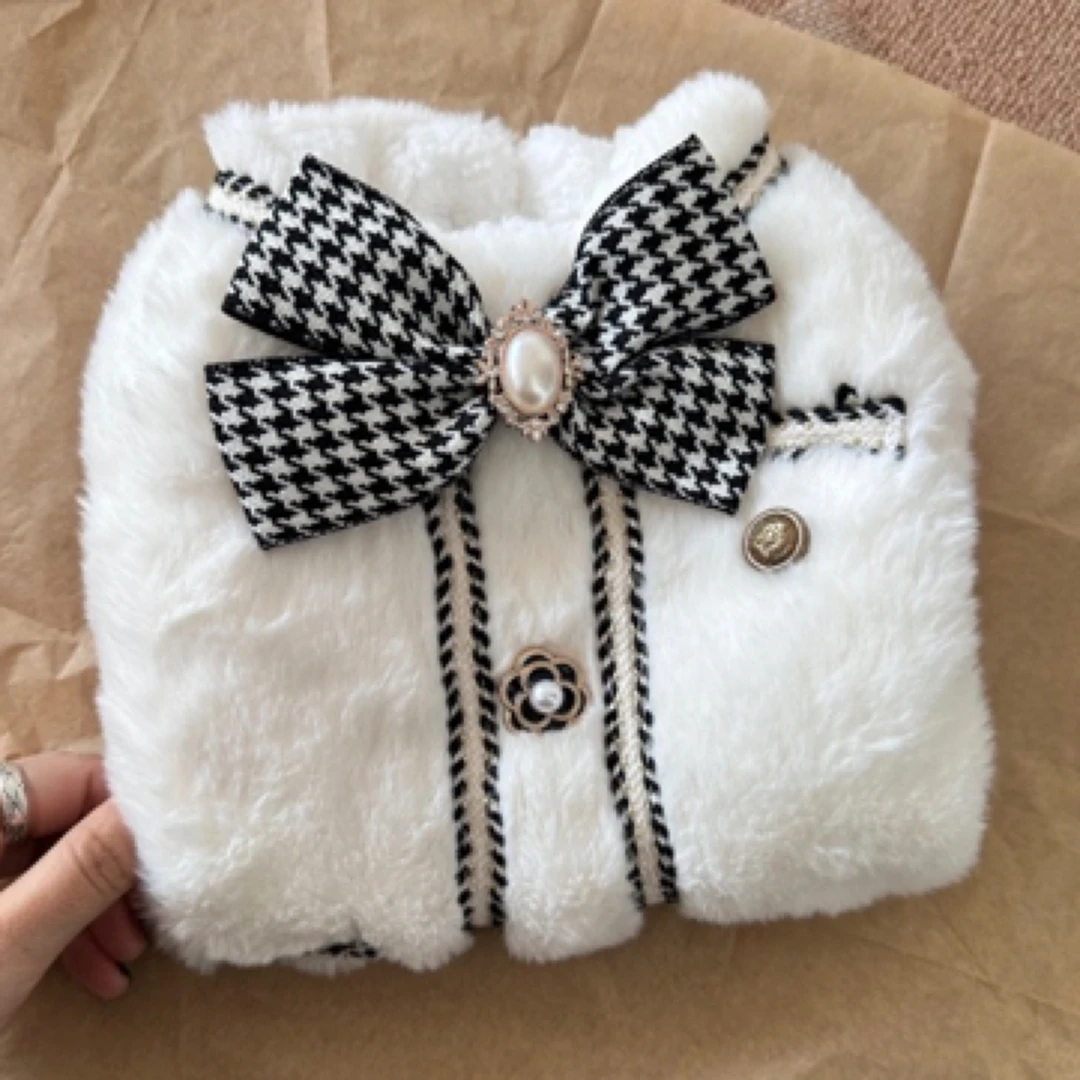 （断码清仓）小狗小猫香风棉服加厚柔软可爱蝴蝶结外套排扣